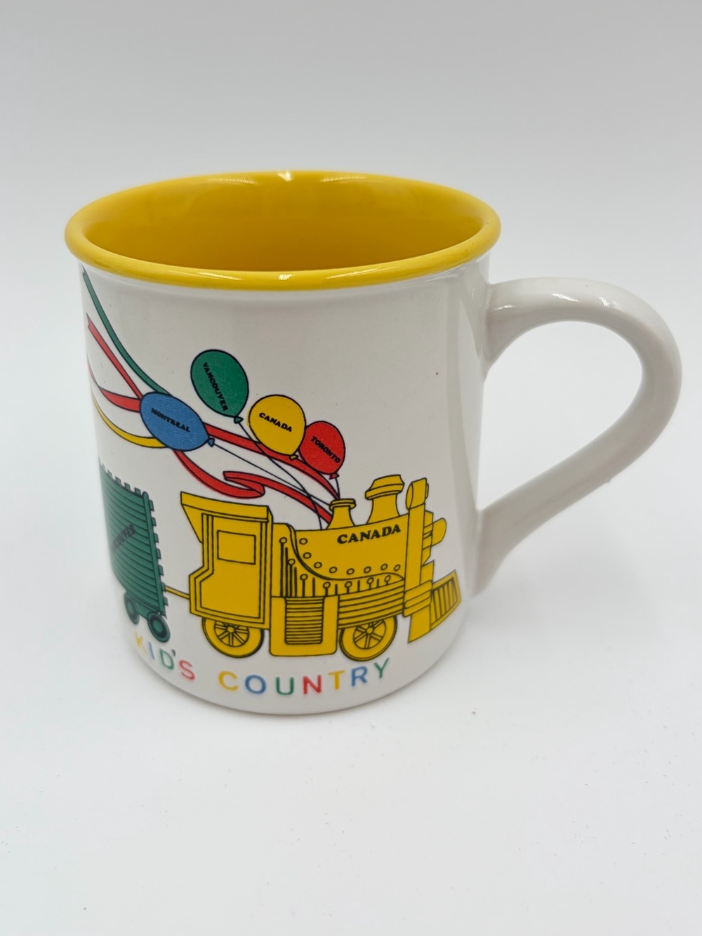 Vintage Kids Country Canada Souvenir Child Choo-Choo Train Balloons Yellow Mug